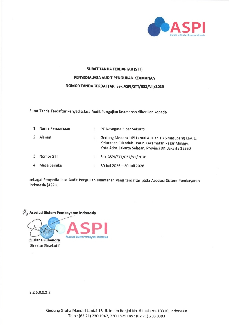 ASPI Security Testing Audit Service Provider certificate