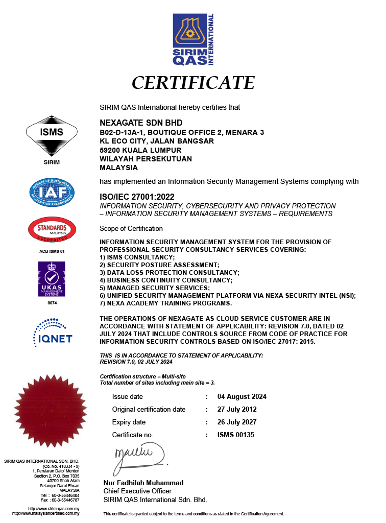 ISO/IEC 27001:2022 certificate