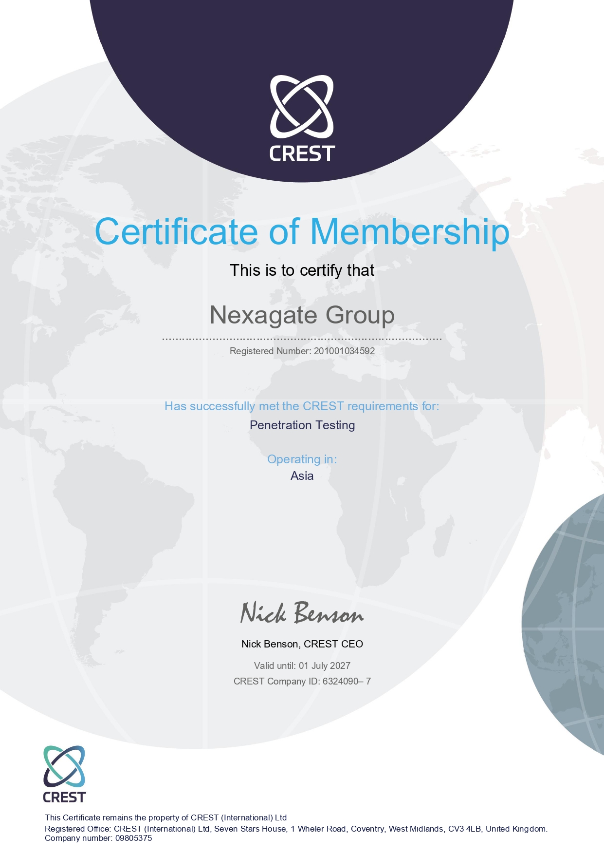 Certificate Membership CREST